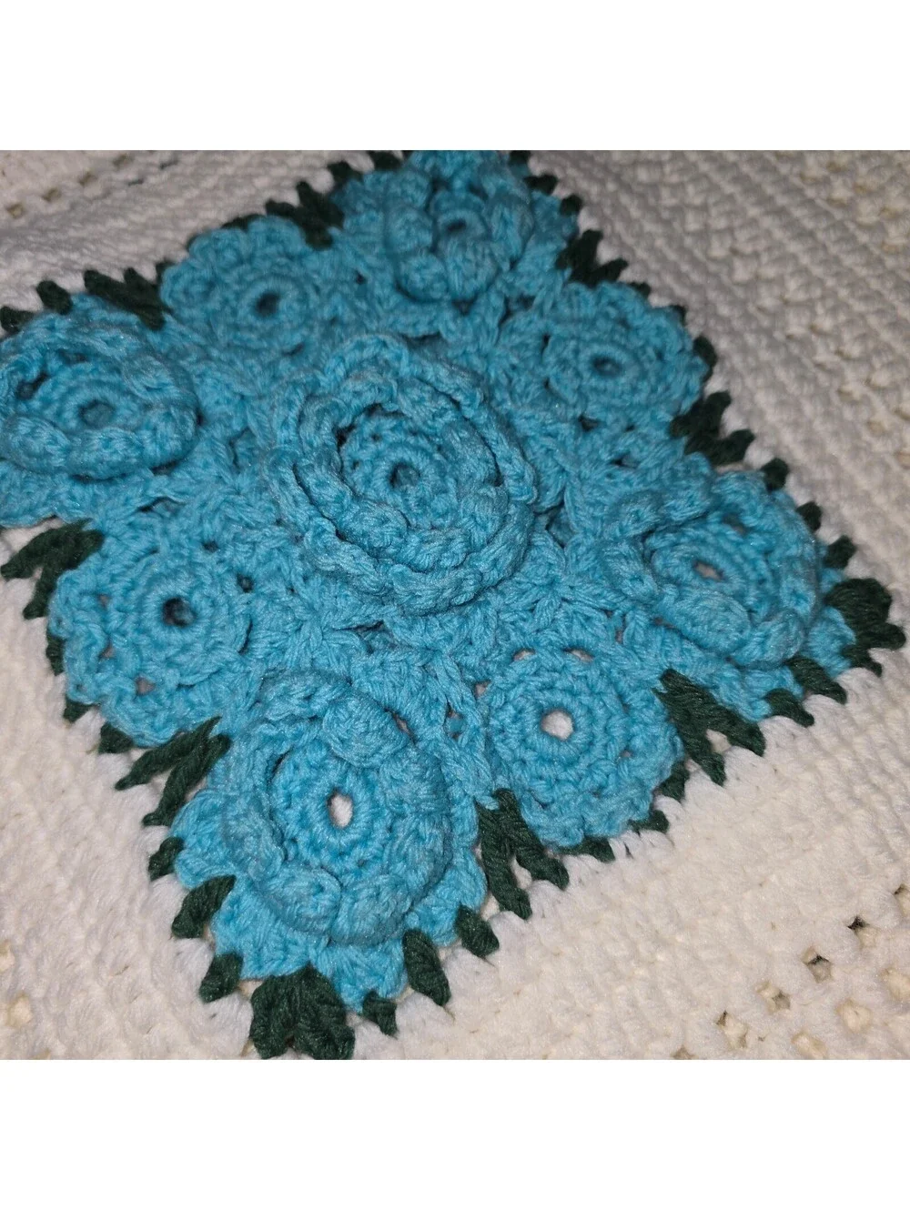 Beautiful Handmade Vintage-Style 3D Rose Crochet Afghan Throw Blanket